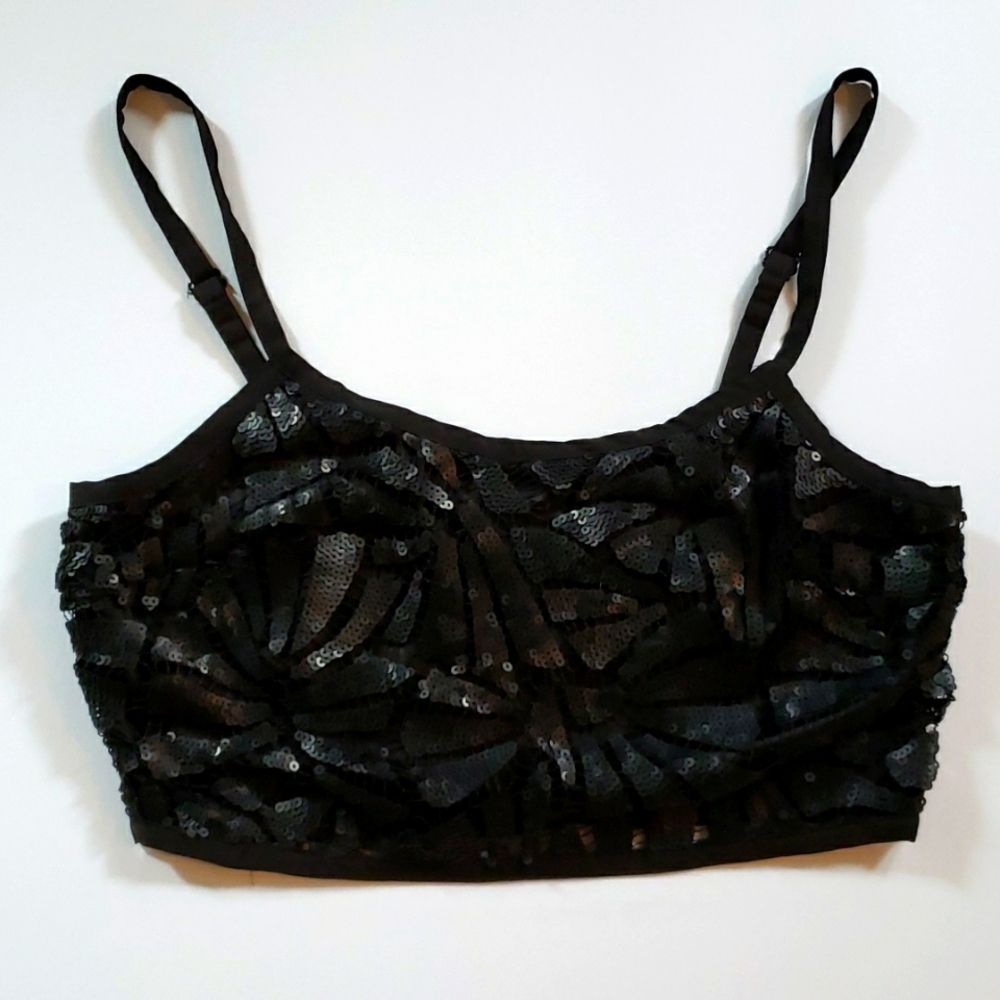 Forever 21 Matte Black Sequin Halter Crop Top Women's Small